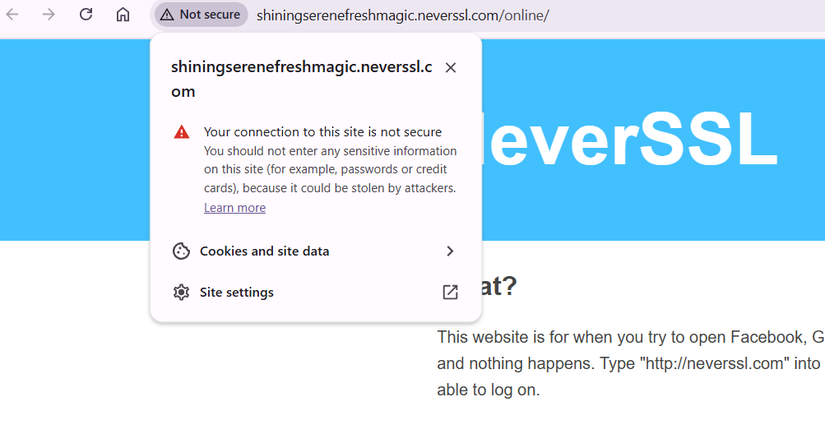 Exemplo de um site HTTP com uma conexão insegura.