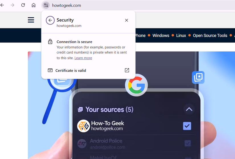 Exemplo de uma conexão HTTPS segura.