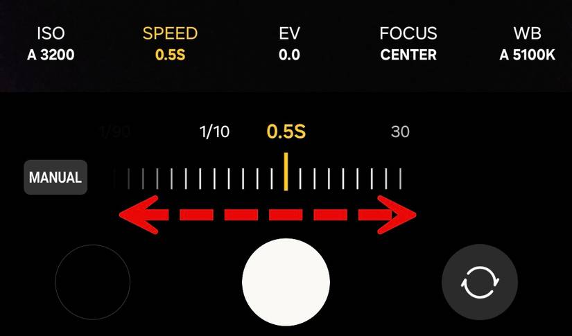 Slide the shutter speed dial.