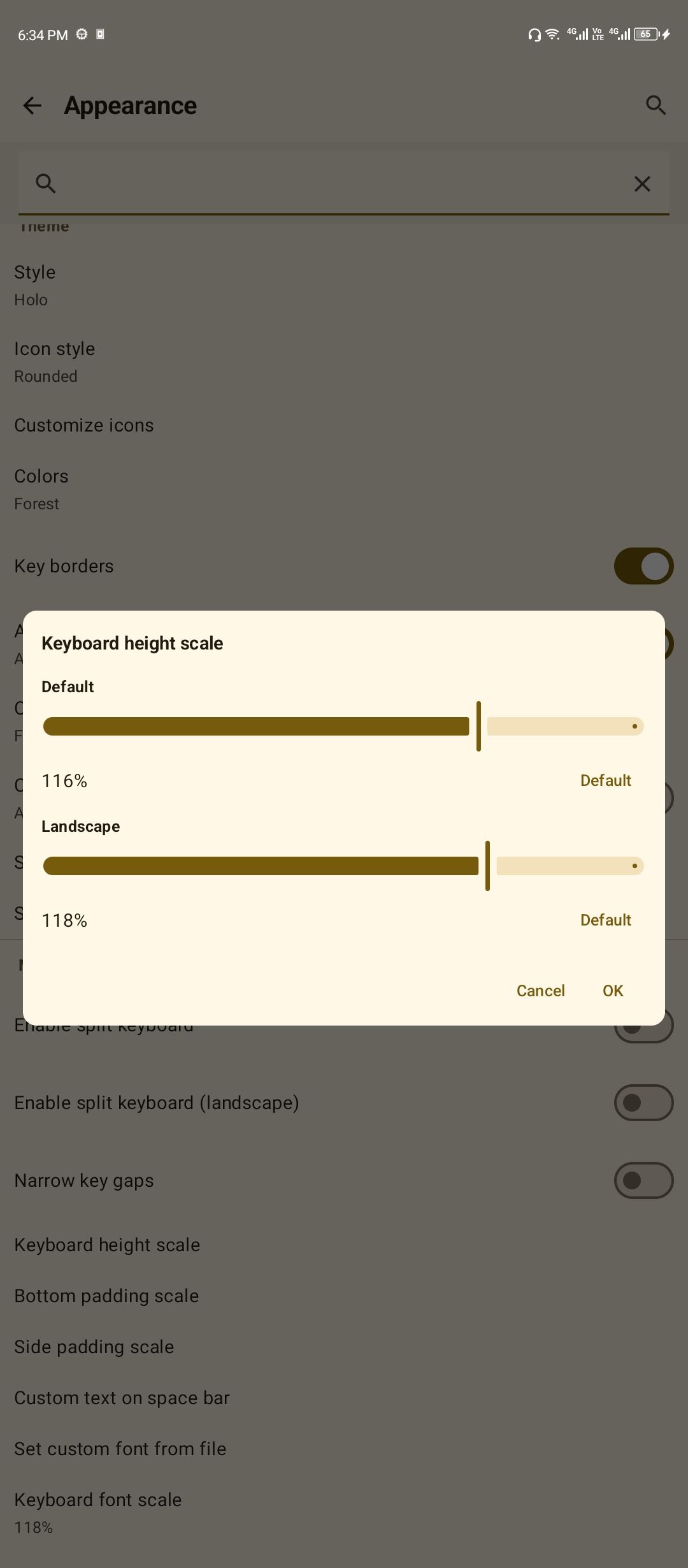 Changing keyboard size with Heliboard settings.