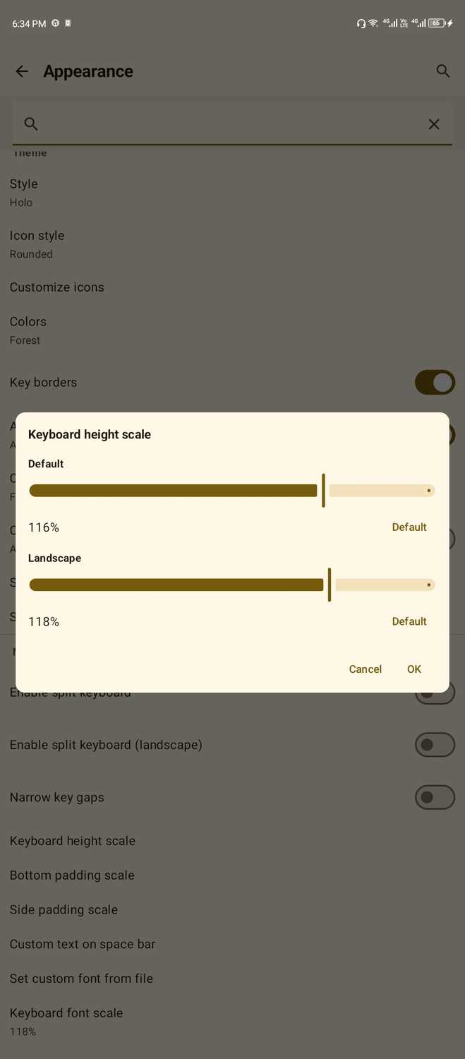 Changing keyboard size with Heliboard settings.