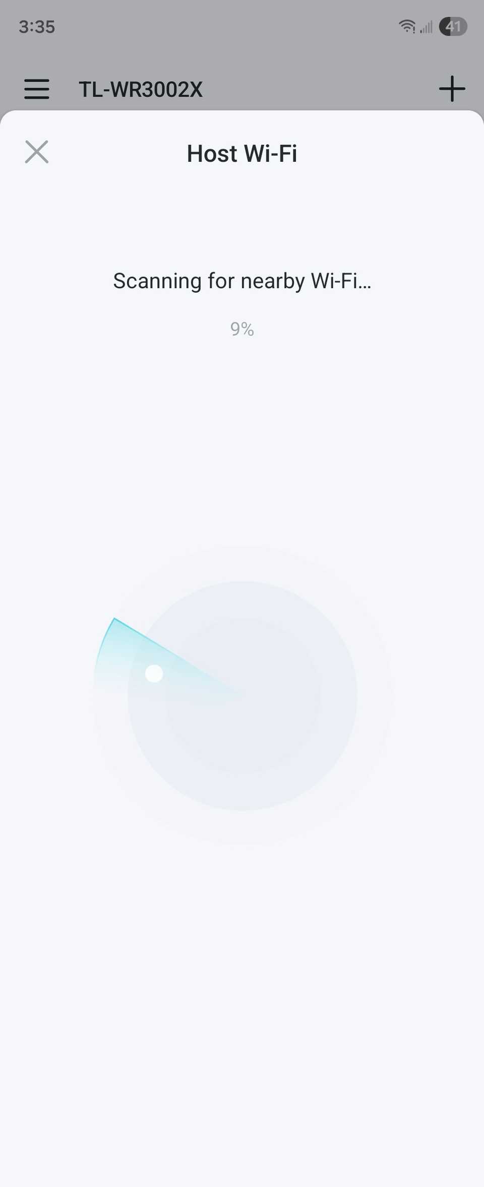 Aplicativo TP-Link Tether em busca de uma rede.
