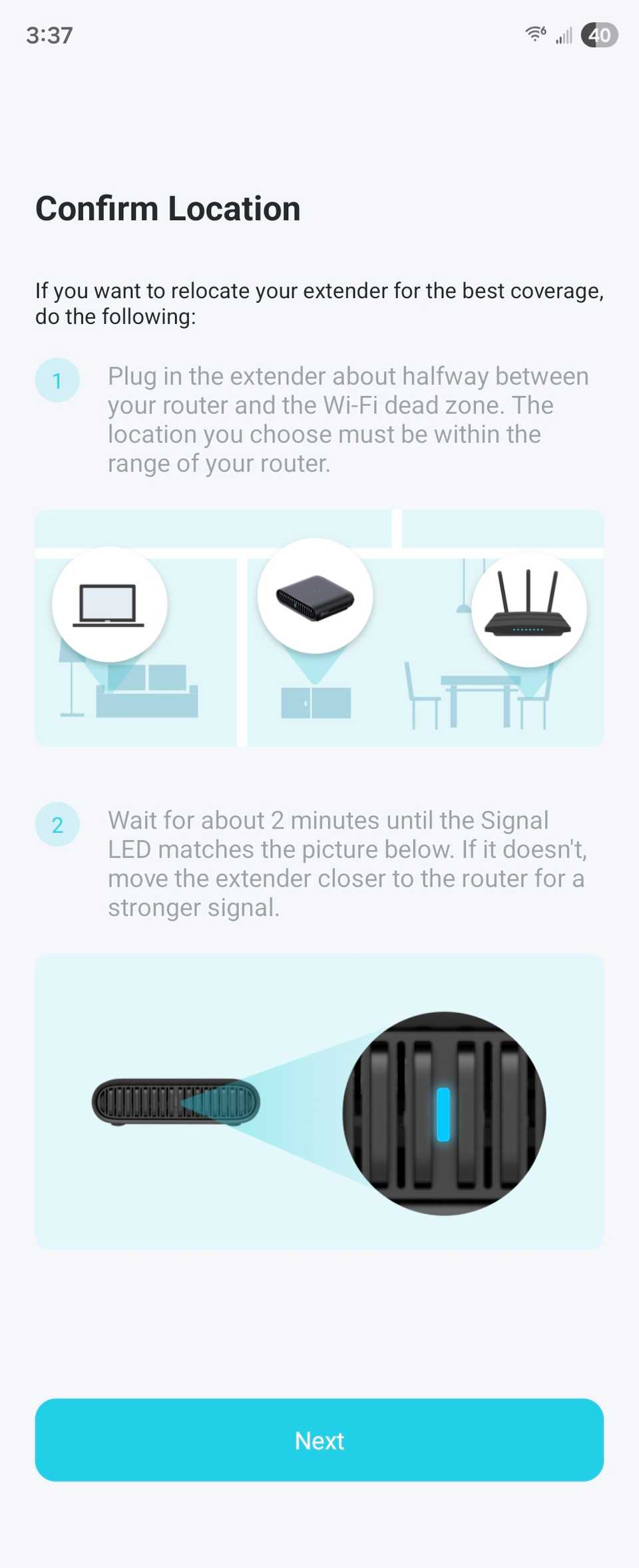 Instruções no aplicativo TP-Link Tether.