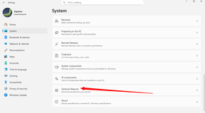Scroll down and click Optional Features, towards the bottom.