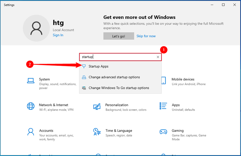 Pesquisando por aplicativos de inicialização no Windows 10