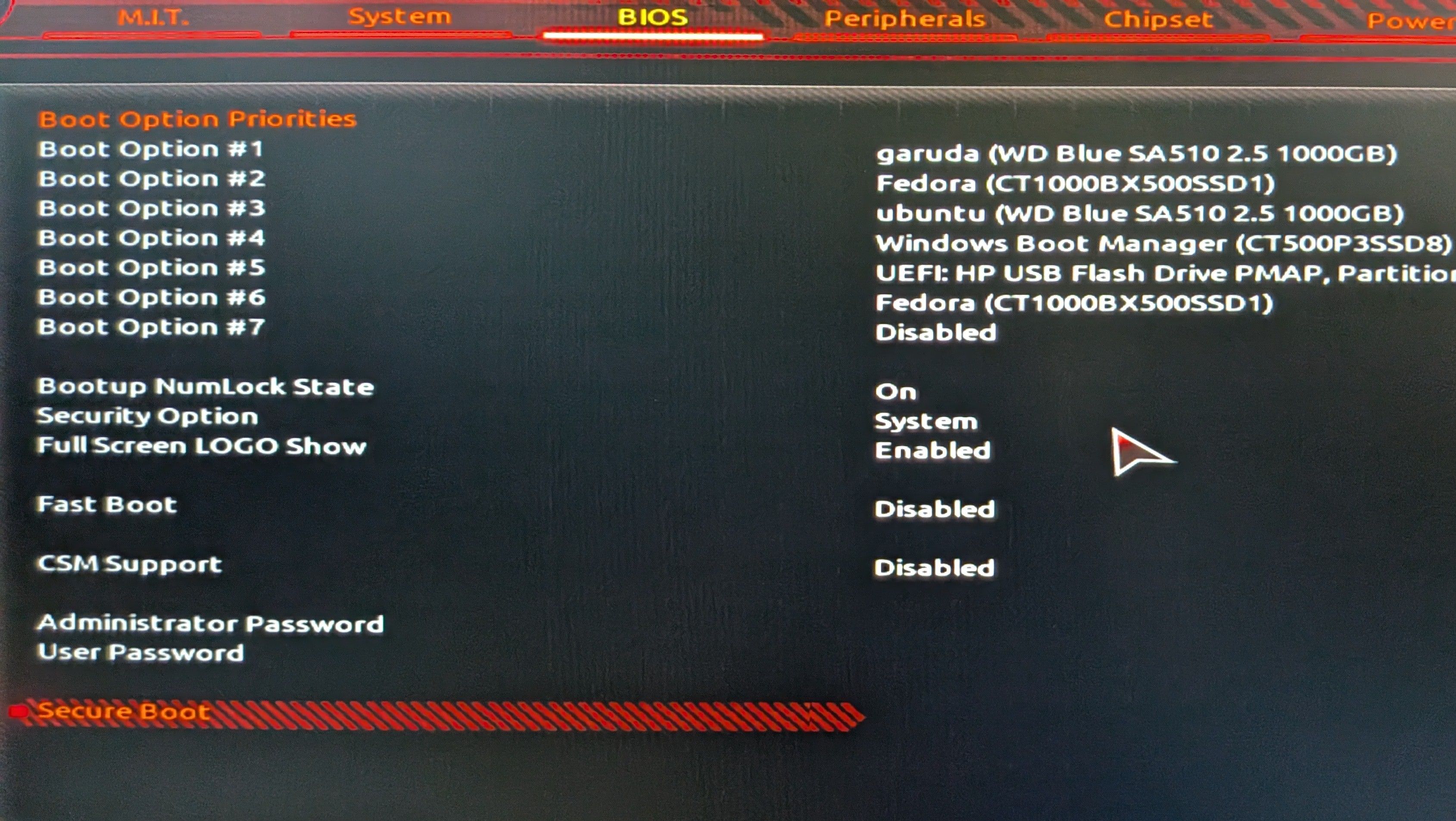 Secure Boot setting in UEFI BIOS of GIGABYTE motherboard.