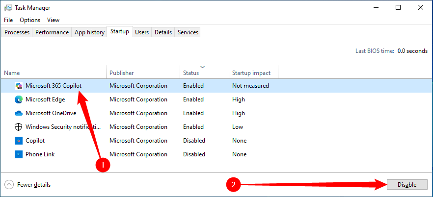 Select the app you want to disable, then click the Disable button in the bottom-right corner.