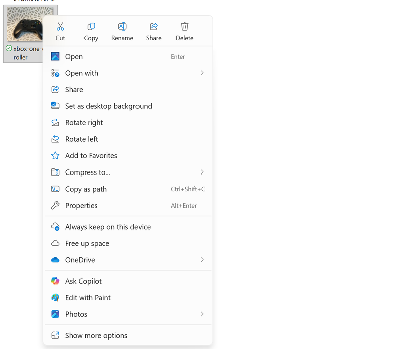 A screenshot of the Windows 11 context menu on a white background.