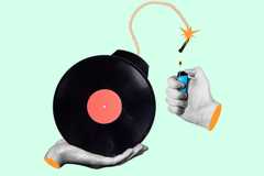Illustration of vinyl record as a bomb.