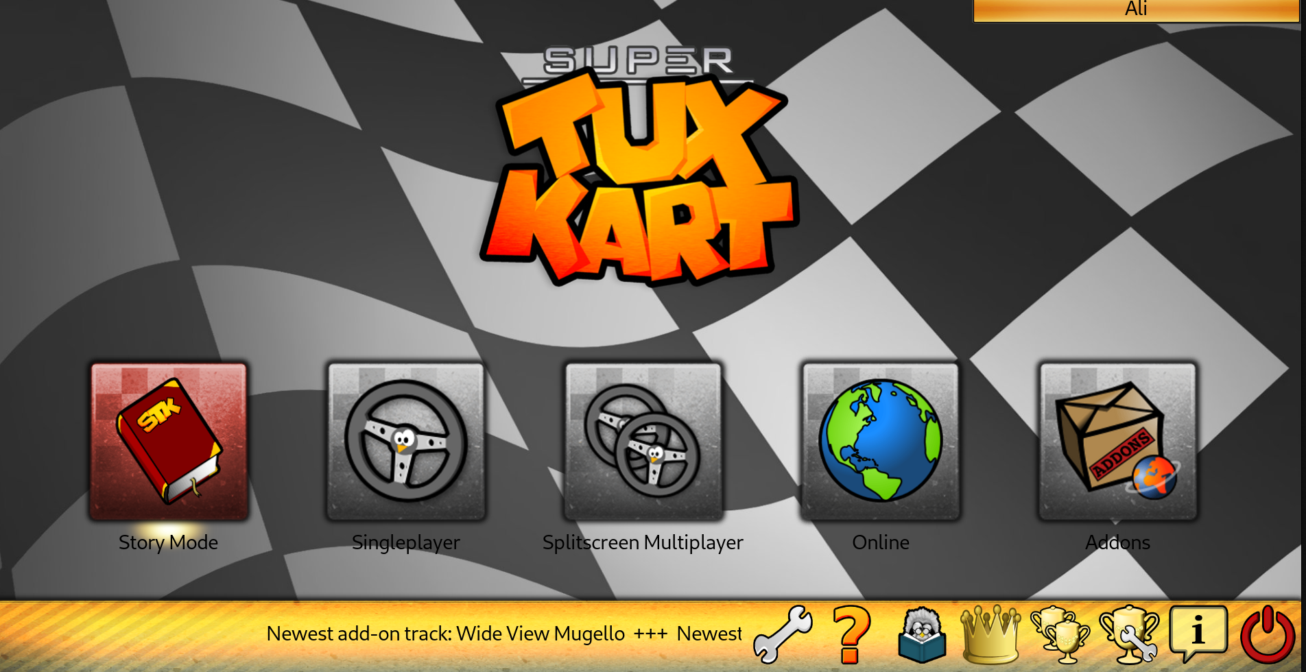 SuperTuxKart game main screen