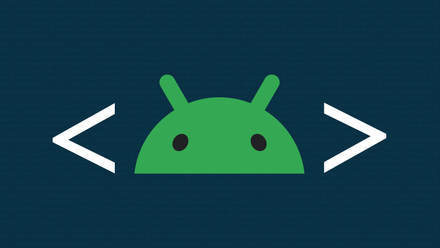 The Android Robot on a blueish background with binary.