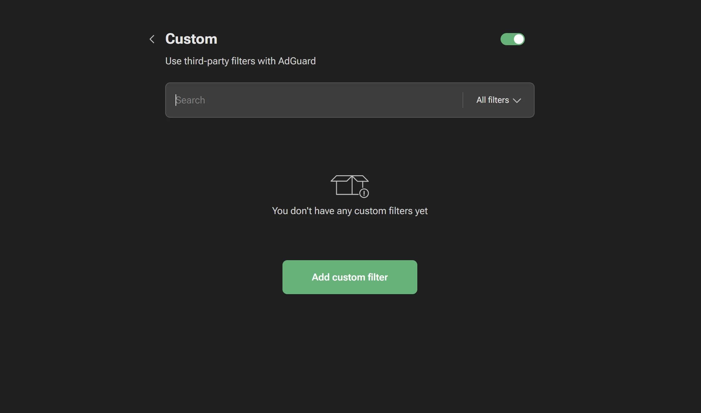 The custom filters page of AdGuard not showing at custom filters