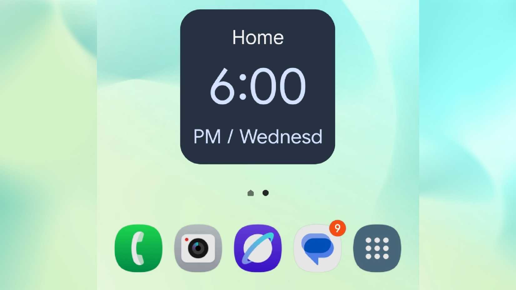 The Google Clock widget showing the time of 6pm on the home screen of a phone