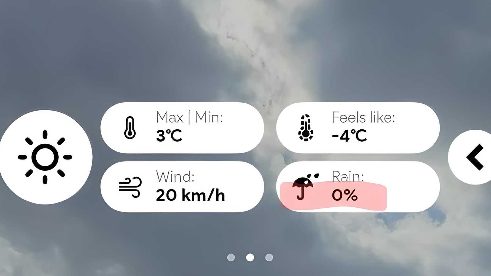 The Overdrop Weather & Widgets widget showing the rain and temperature