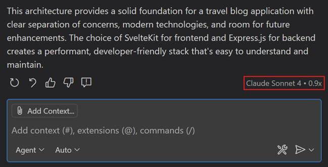 The result of Visual Studio model using auto and coming up with an answer from Claude Sonnet 4