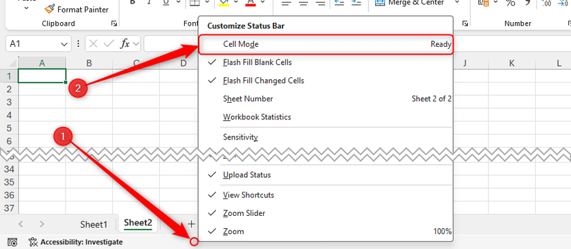 O menu de clique com o botão direito do mouse no Excel é expandido e o modo de célula é selecionado.