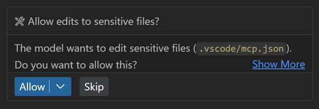 The user allowing sensitive files to be edited in Visual Studio