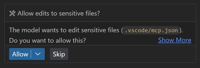 The user allowing sensitive files to be edited in Visual Studio