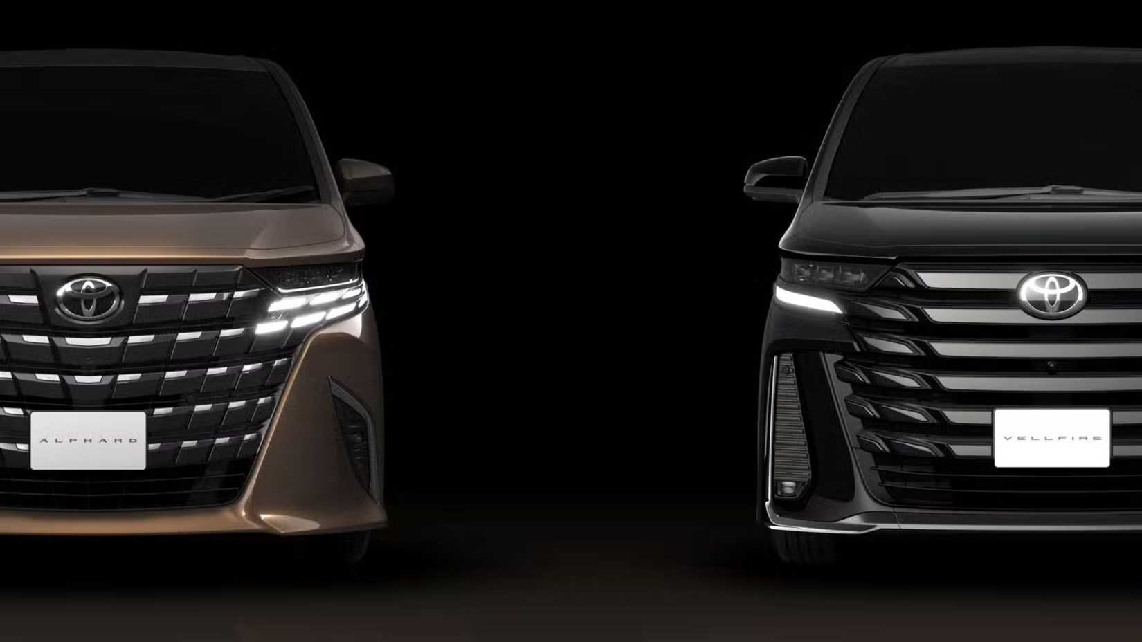 Front view of the 2024 Toyota Alphard and Vellfire side by side
