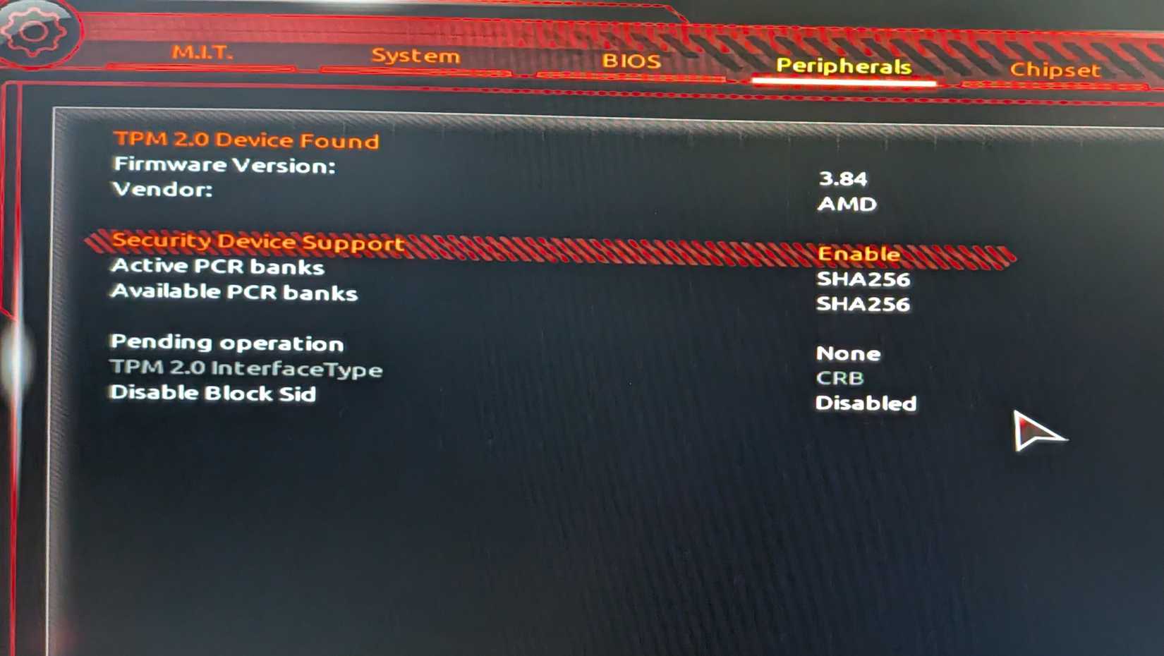 TPM Enabled in UEFI BIOS of GIGABYTE motherboard.