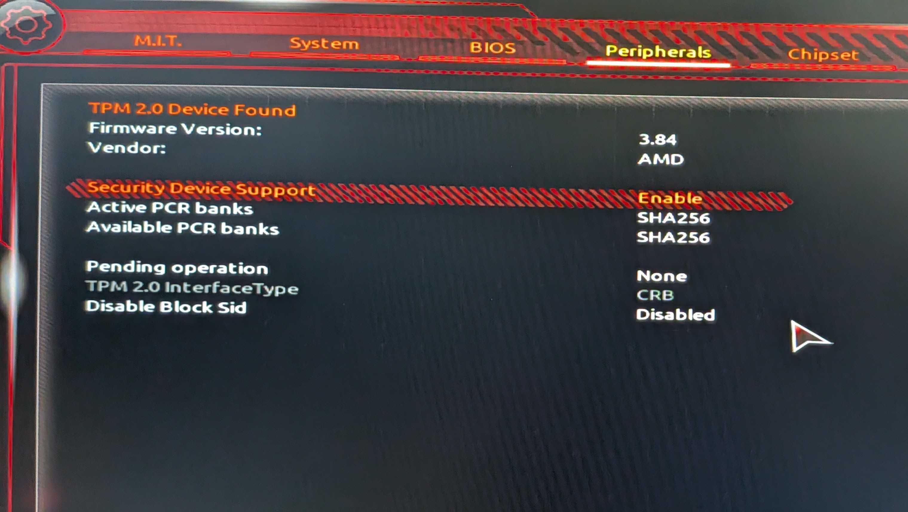 TPM Enabled in UEFI BIOS of GIGABYTE motherboard.