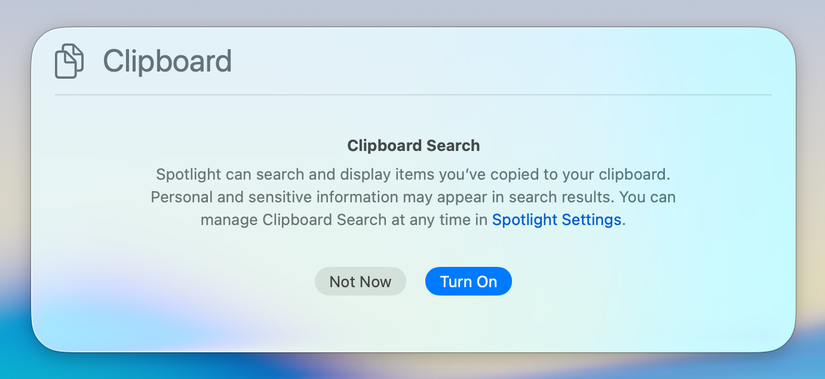Turn on clipboard history in macOS 26.