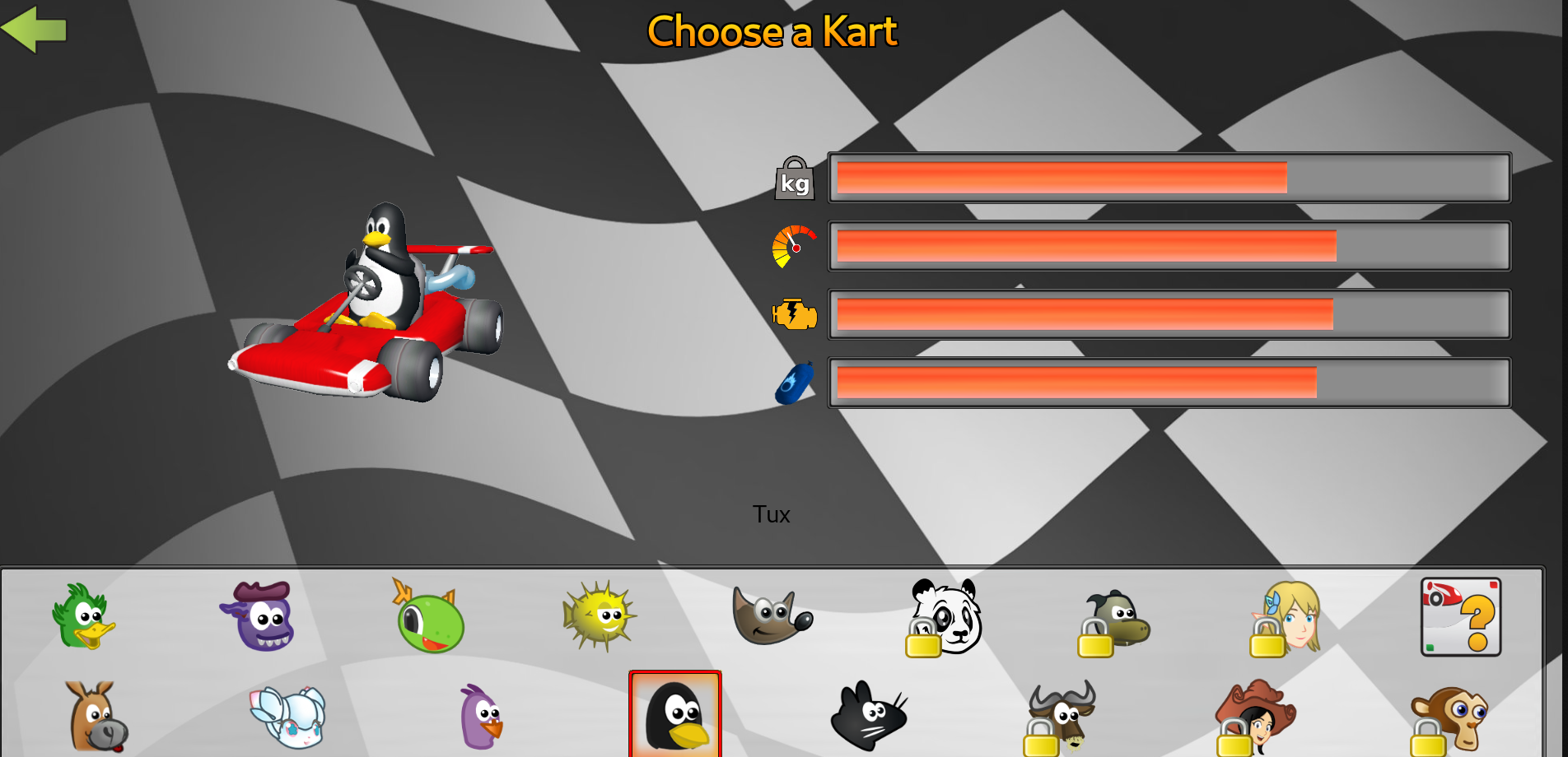 Tux mascot on kart in SuperTuxKart game