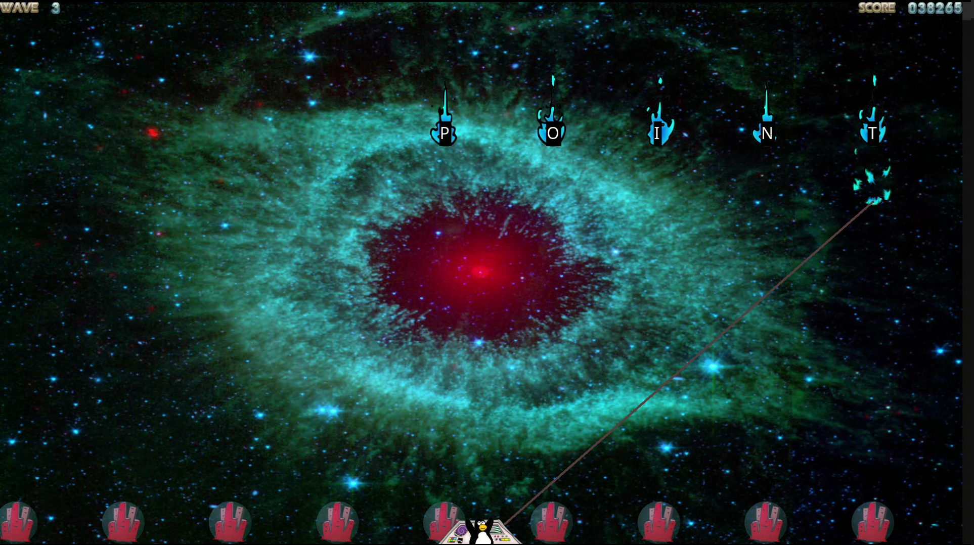 Tux shooting lasers at words in Tux typing game