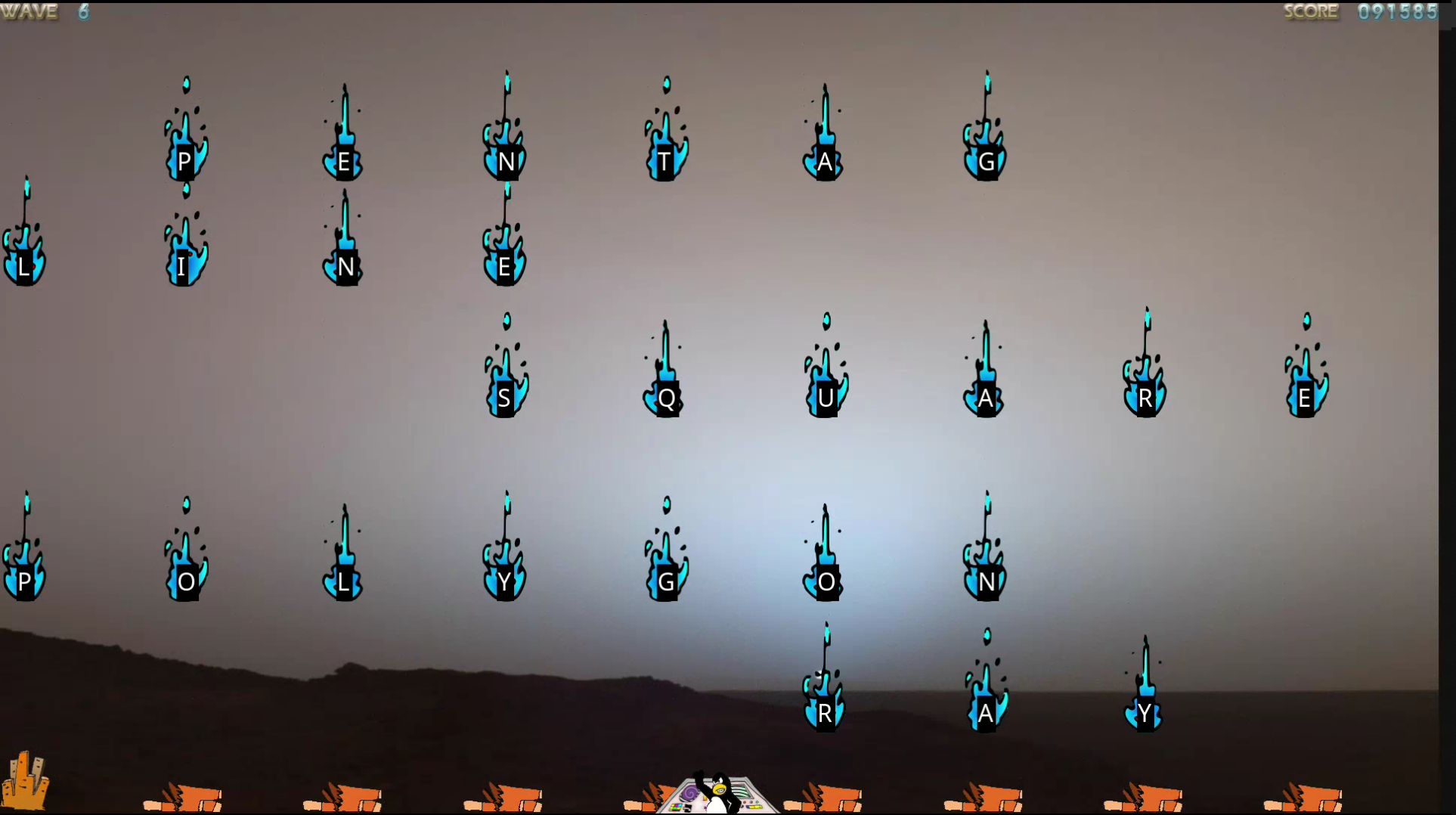 Tux shooting lasers at words in Tux typing