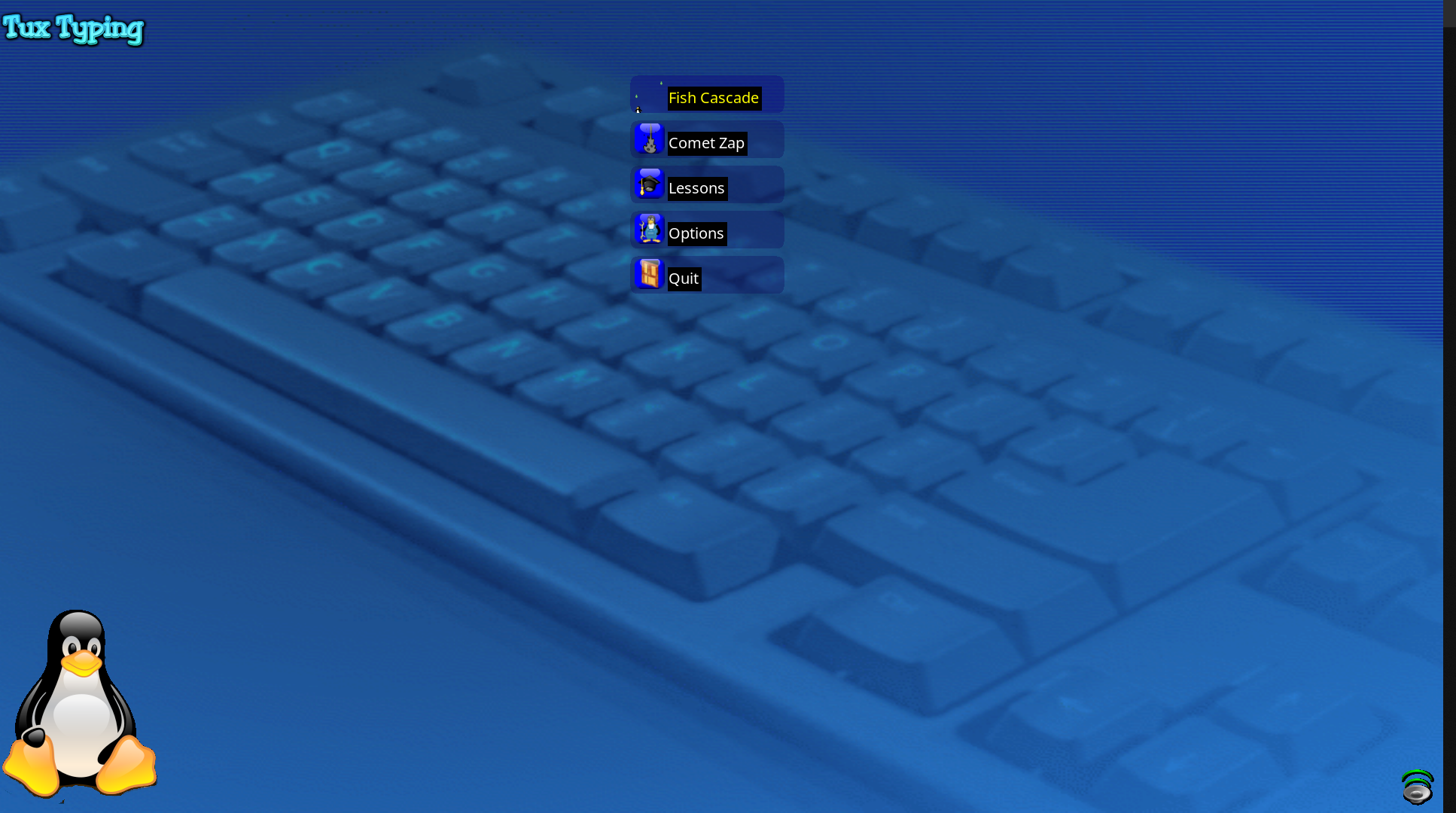 Tux typing game main screen