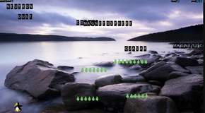 tux typing in game visuals with words falling down