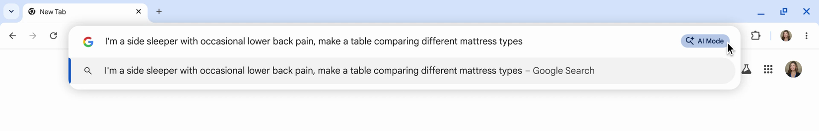 Botão de modo AI no Google Chrome