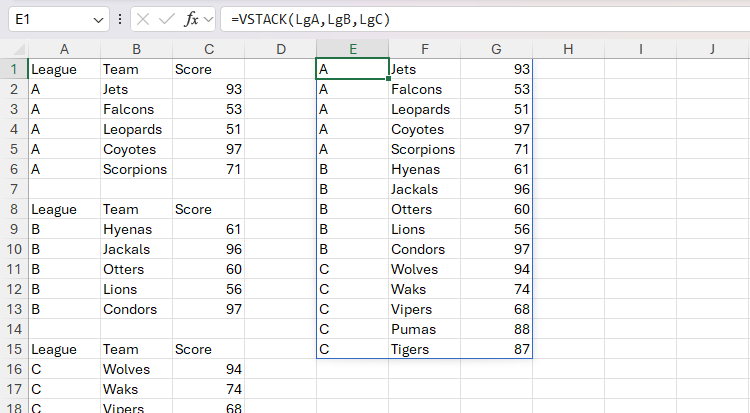 How to Use the VSTACK and HSTACK Functions in Microsoft Excel