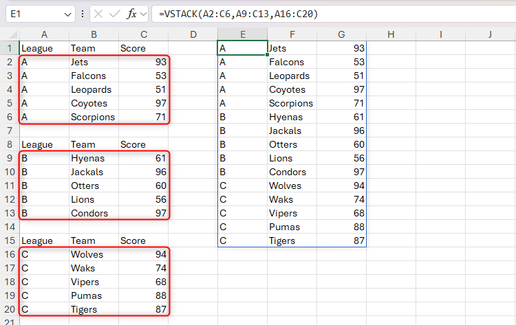 How to Use the VSTACK and HSTACK Functions in Microsoft Excel