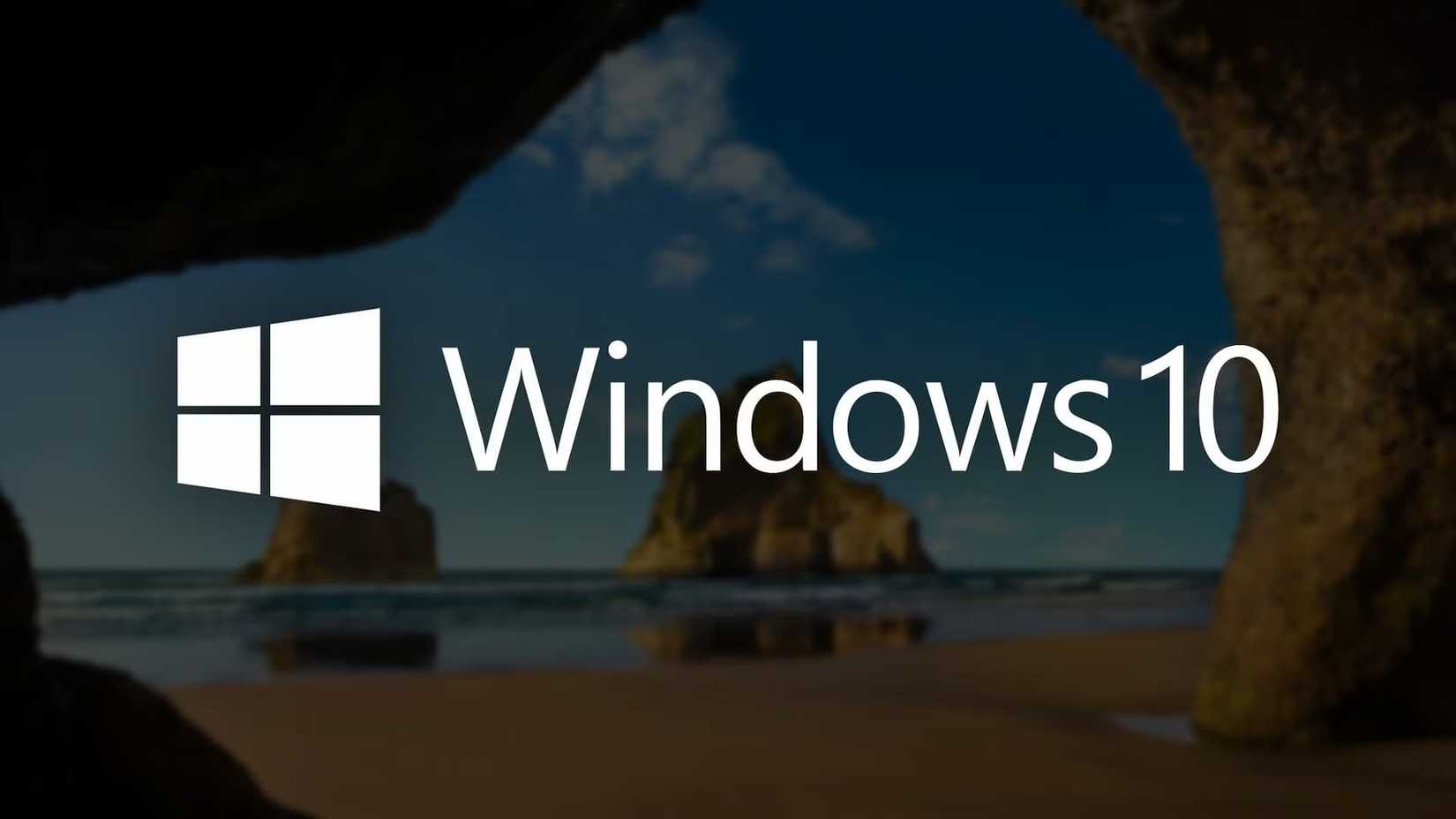 Windows 10 logo in a cave near a beach