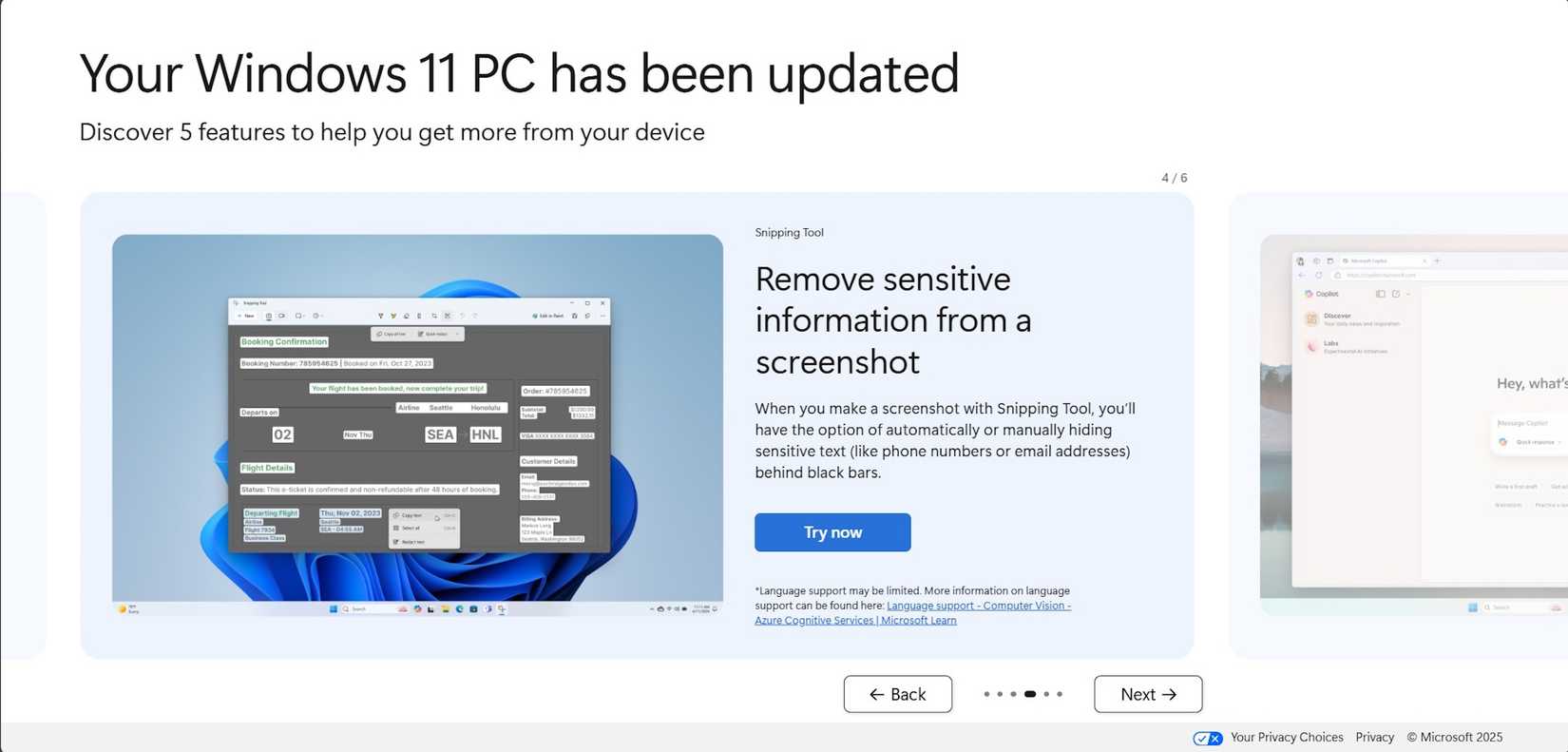 Announcement showing rollout of Windows Snipping Tool AI Update