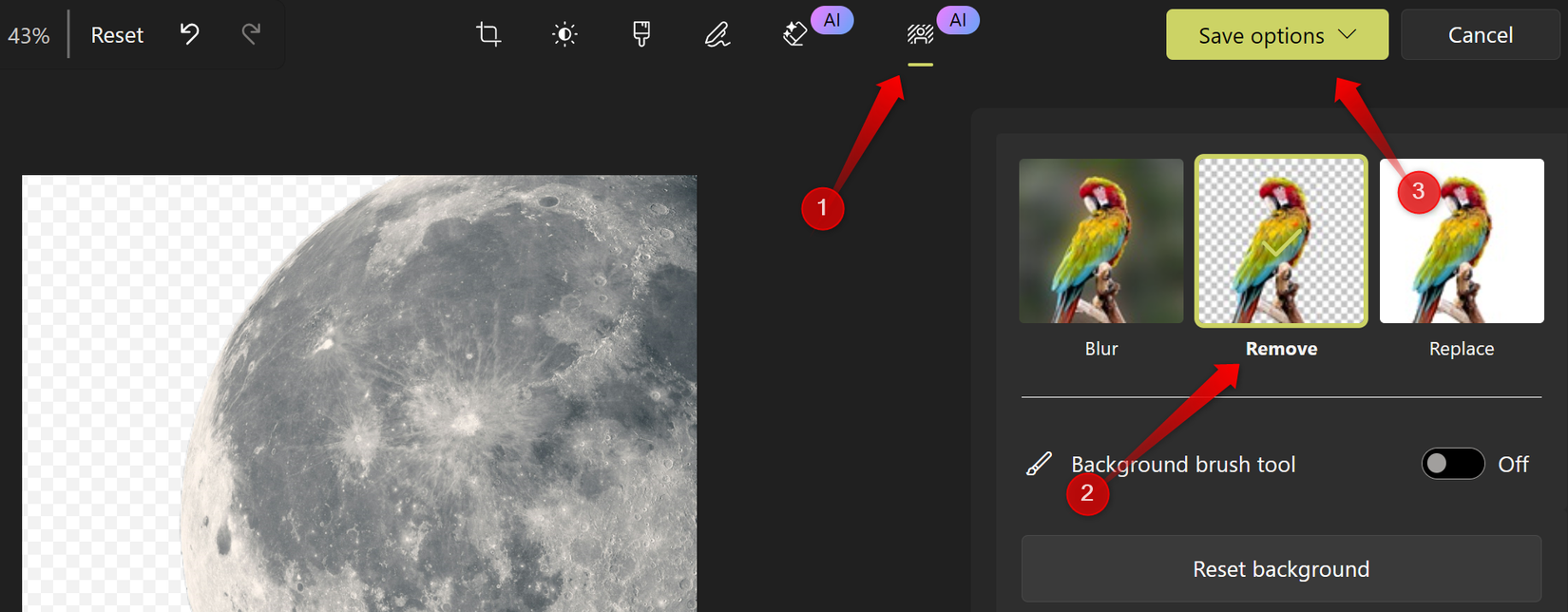 Removing the background of an image using the Photos app.