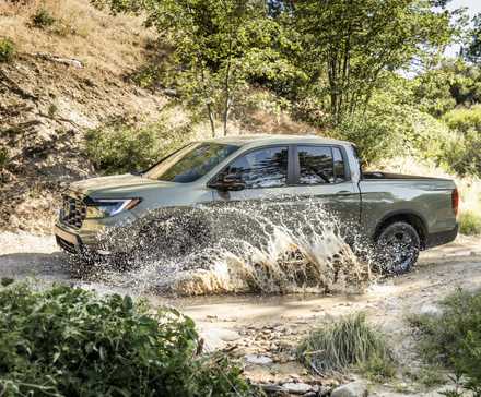 Side action shot of a 2026 Honda Ridgeline TrailSport