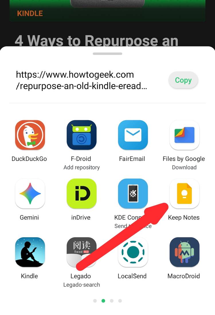 Capturing notes using the share menu.