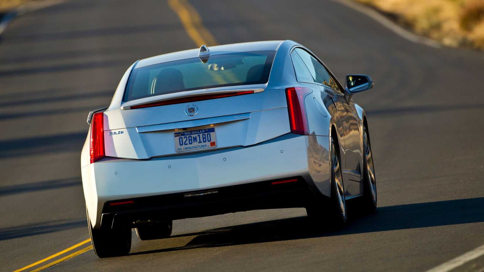 Dynamic rear shot of a silver 2014 Cadillac ELR.