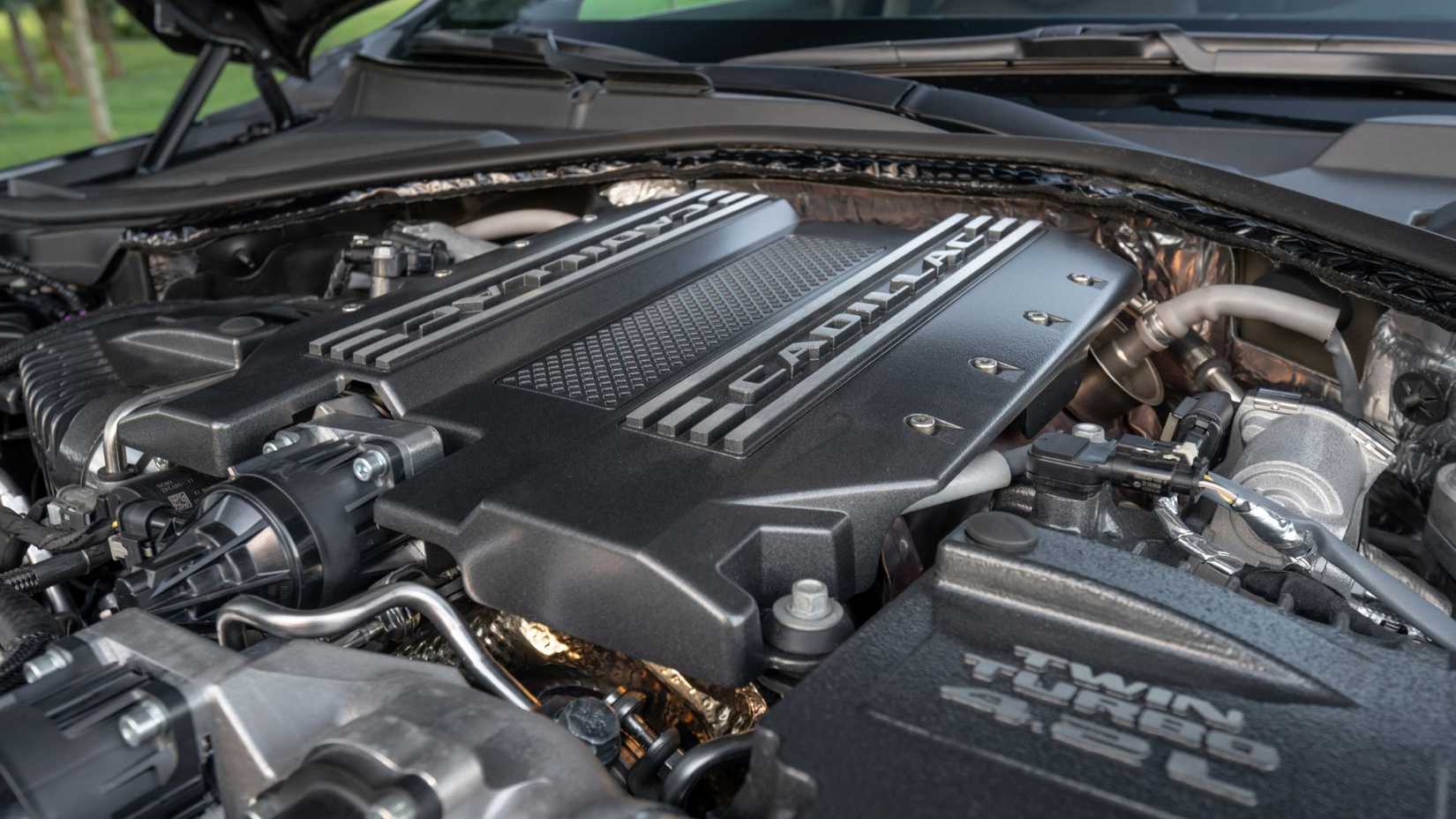 Shot under the hood of a 2020 Cadillac CT6-V.