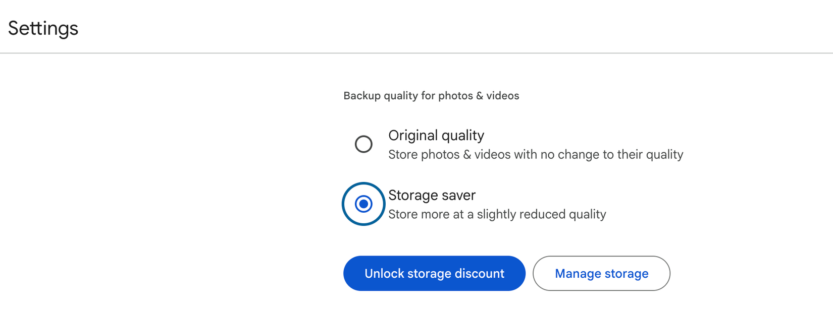Changing the backup quality settings in Google Photos.