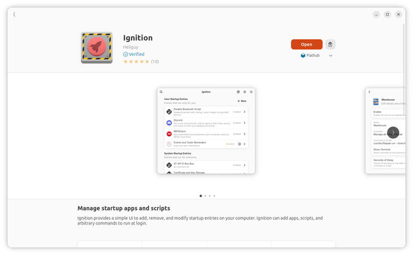 Ignition Flatpak on GNOME Software.