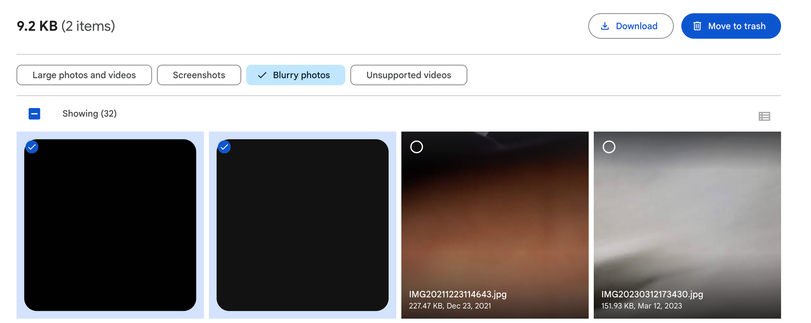 Removing blurry photos from Google One.