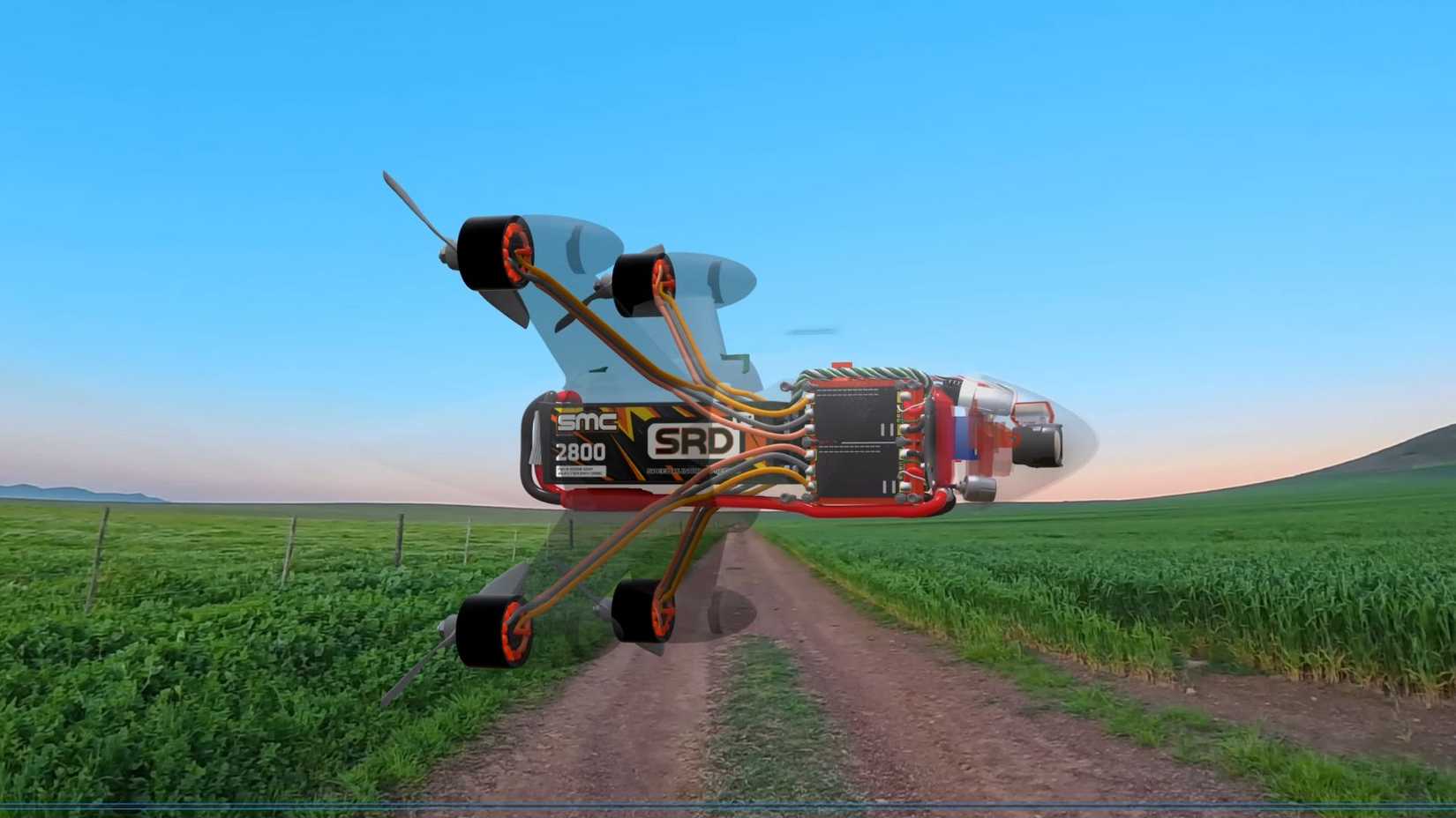 Um modelo CG da parte interna de um drone de alta velocidade.-1