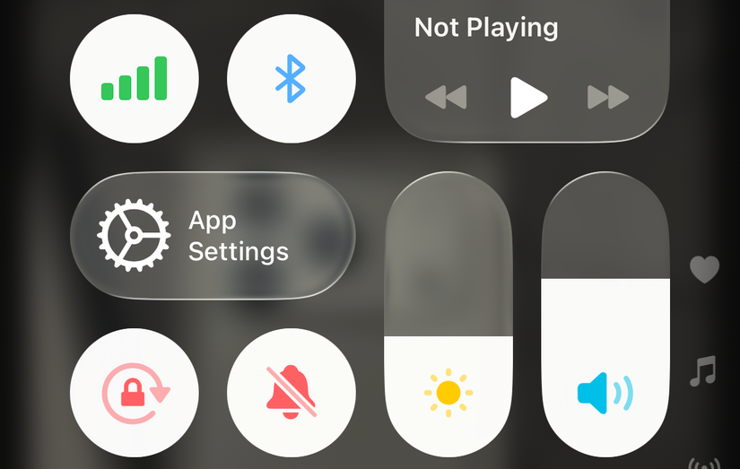 A customized Control Center layout in iOS 26.