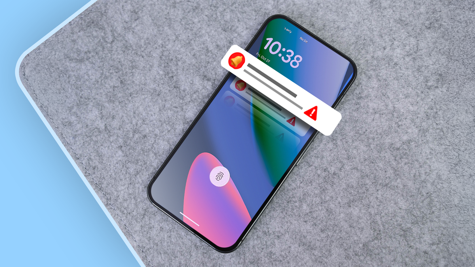 На экране блокировки Google Pixel показано уведомление с красным предупреждением.