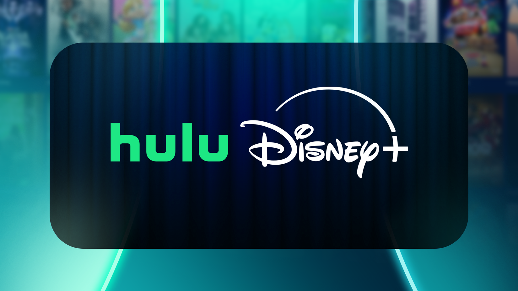 Um gráfico mostrando os logotipos do Hulu e Disney+ em um fundo azul brilhante. (1)
