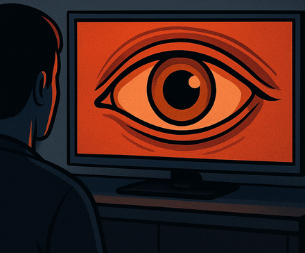 A man watched TV as it stares back at him.