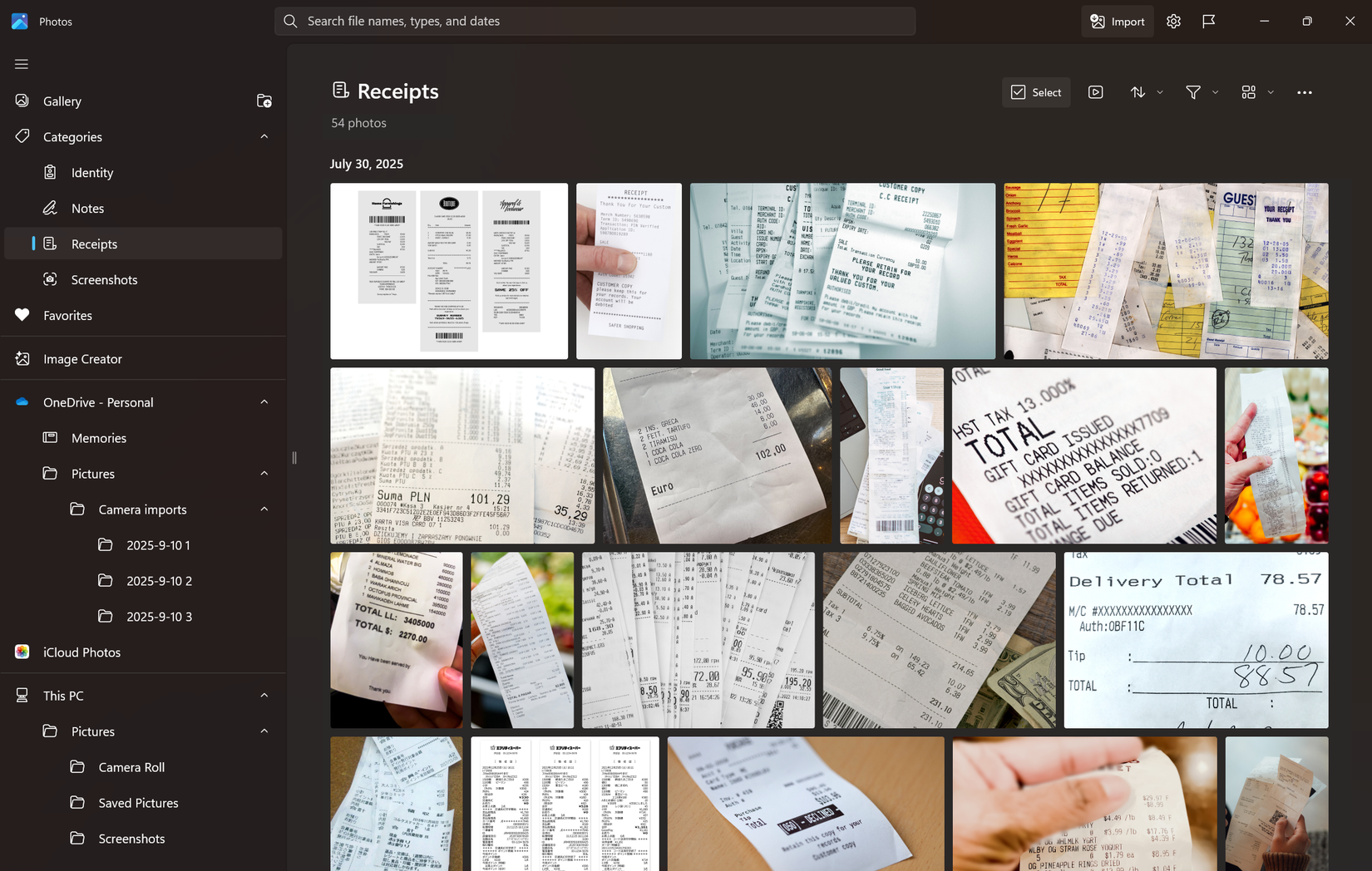 Фото: приложение Windows «Фото» автоматически сортирует изображения чеков благодаря ИИ.